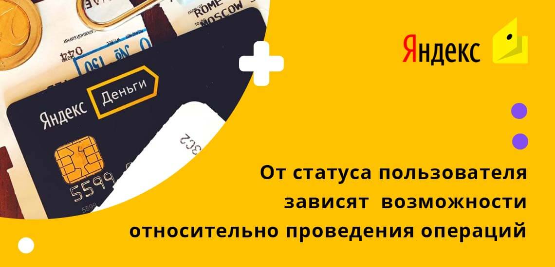 От статуса пользователя в системе во многом зависят его возможности относительно проведения операций с картой Яндекс Деньги