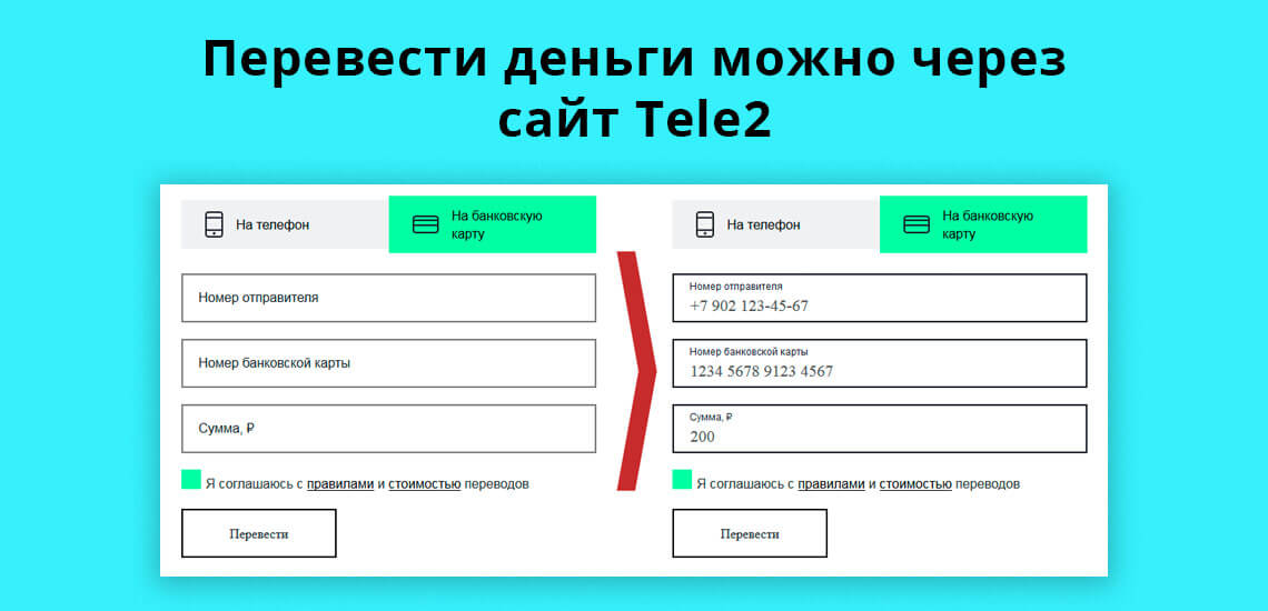 Совершить денежный перевод можно через официальный сайт Tele2