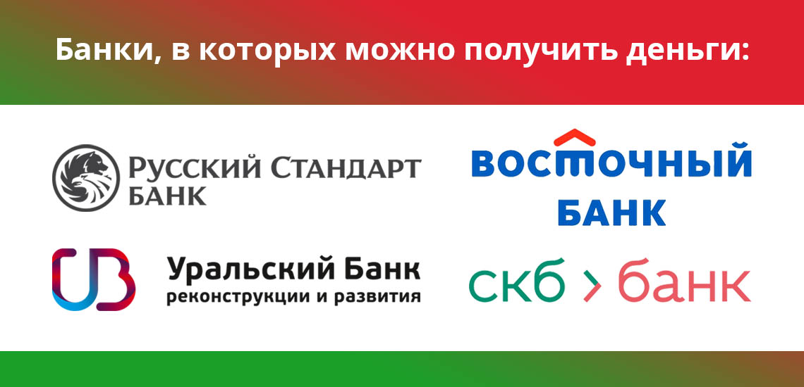 Банки, в которых можно получить деньги, переведенные через Золотую Корону: Русский Стандарт Банк, Восточный Банк, УБРиР, СКБ Банк