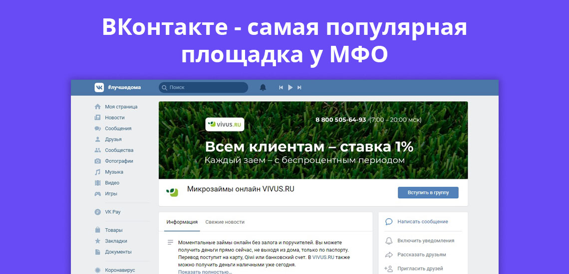 ВКонтакте самая популярная площадка у МФО