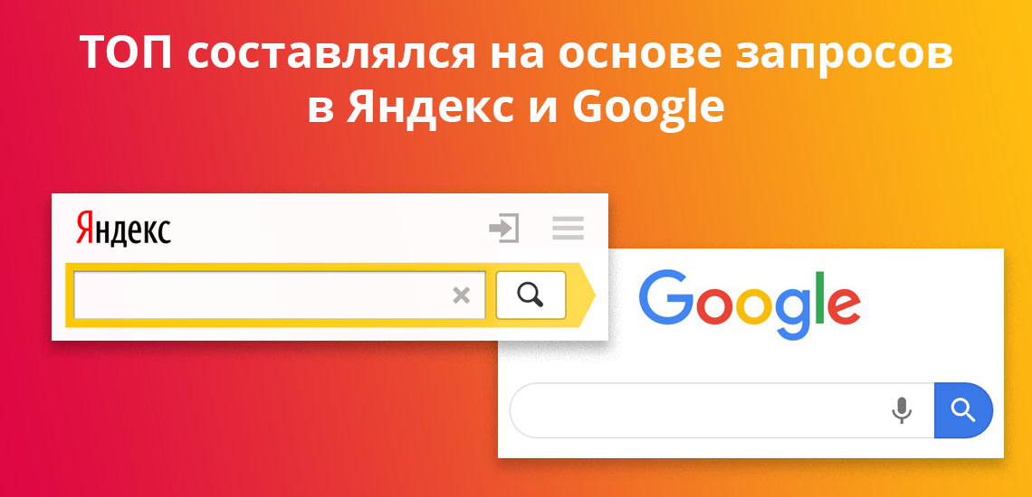 ТОП составлялся на основе запросов в Яндекс и Google