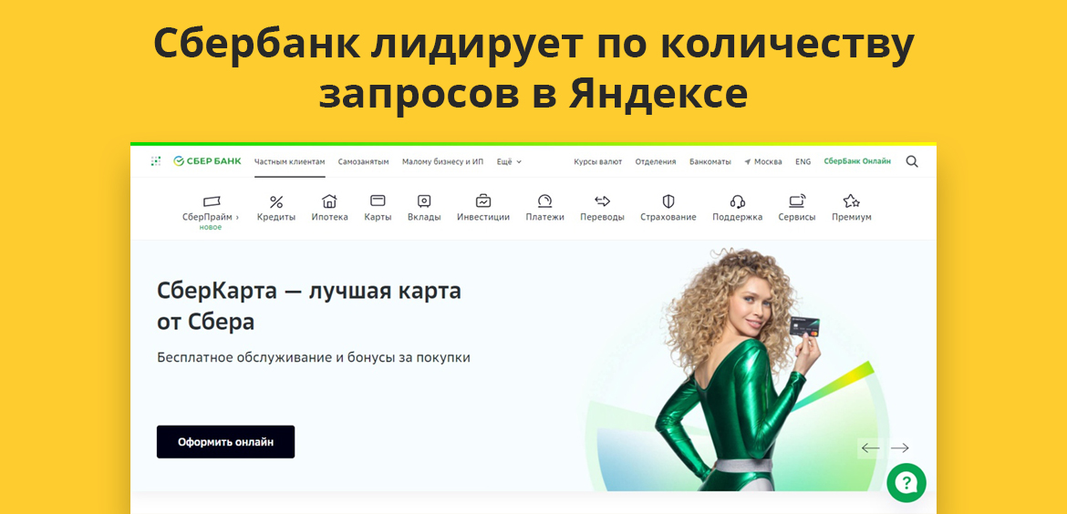 Сбербанк лидирует по количеству запросов в Яндексе