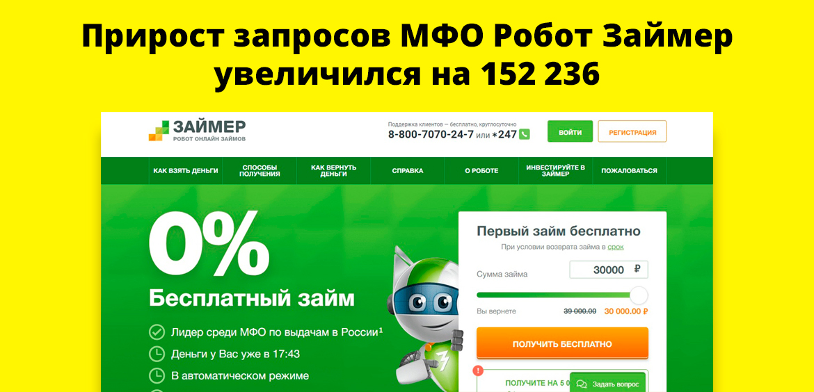 Прирост запросов МФО Робот Займер увеличился на 152 236