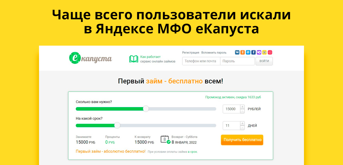 Чаще всего пользователи искали в Яндексе МФО еКапуста
