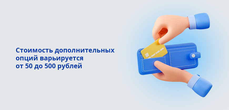 Стоимость дополнительных опций варьируется от 50 до 500 рублей